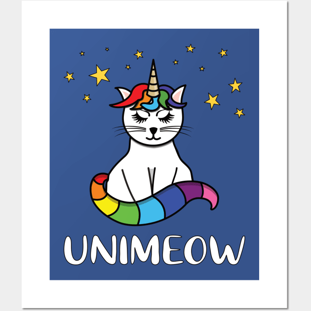 unicorn cat unimeow stars rainbow gift Wall Art by PaintvollDesigns